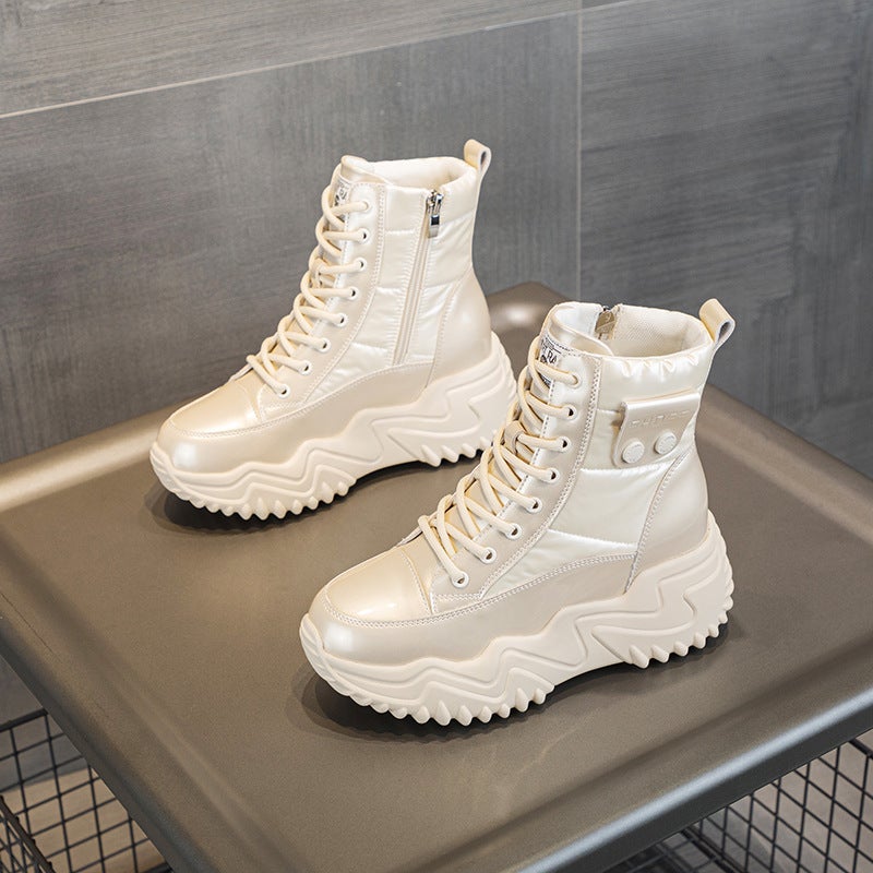 Thick-Soled Increased 7Cm Leather Father Shoes Women'S 2025 Spring Versatile Korean Thick-Soled Muffin Fleece-Lined Casual Cotton Shoes - Image 1